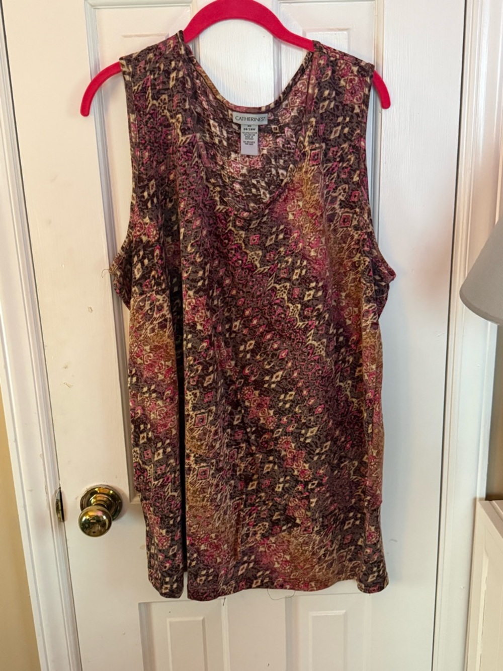 Catherines Brown and Pink Printed Sleeveless Tank Top with layered bodice